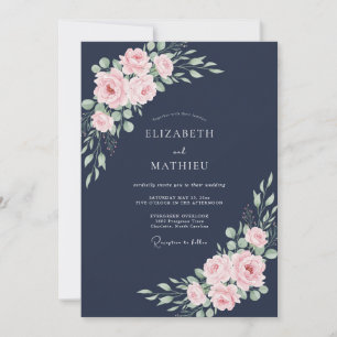 Convite Casamento com Folhas Rosa Meia-Noite
