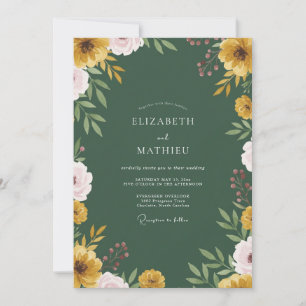 Convite Casamento com Folhas Rosa Mostarda