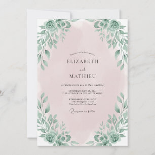 Convite Casamento com Folhas Rosa Pálido
