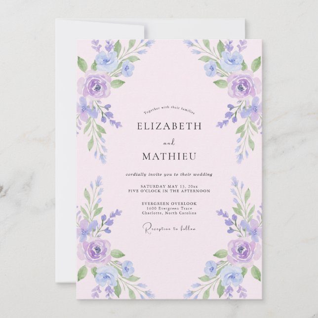 Convite Casamento com Folhas Rosa Pastel (Frente)