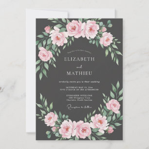 Convite Casamento com Folhas Rosadas e Carvão