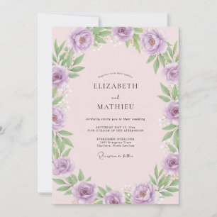 Convite Casamento com Folhas Rosadas e Lilás