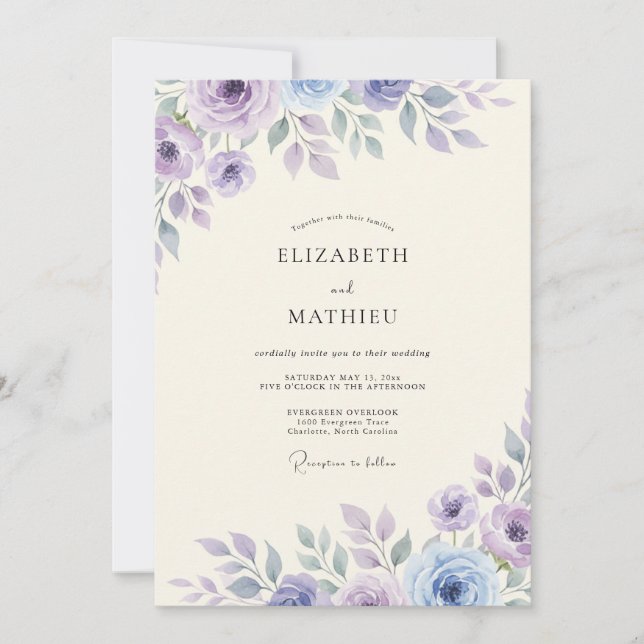 Convite Casamento com Folhas Roxas Ameixa (Frente)