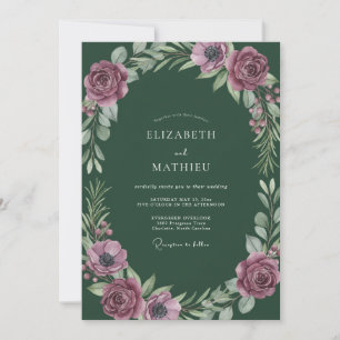 Convite Casamento com Folhas Roxas da Floresta