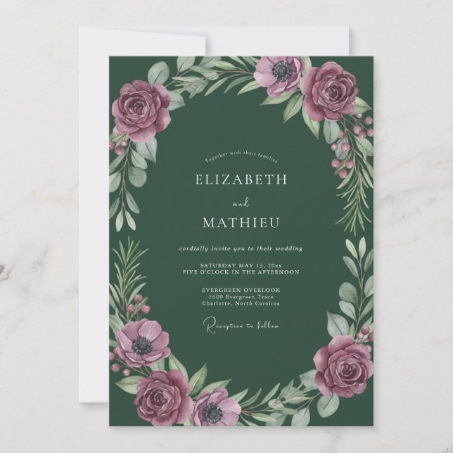 Convite Casamento com Folhas Roxas da Floresta (Frente)