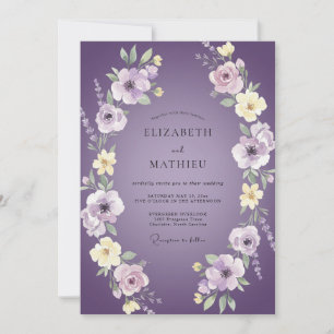 Convite Casamento com Folhas Roxas de Plumagem