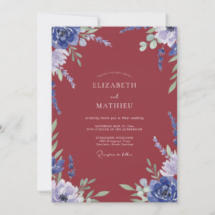 Convite Casamento com Folhas Roxas e Periwinkle