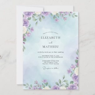 Convite Casamento com Folhas sob Céu Lilás