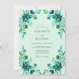 Convite Casamento com Folhas Turquesa Esmeralda