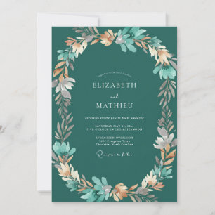 Convite Casamento com Folhas Verde-azuis Escuras