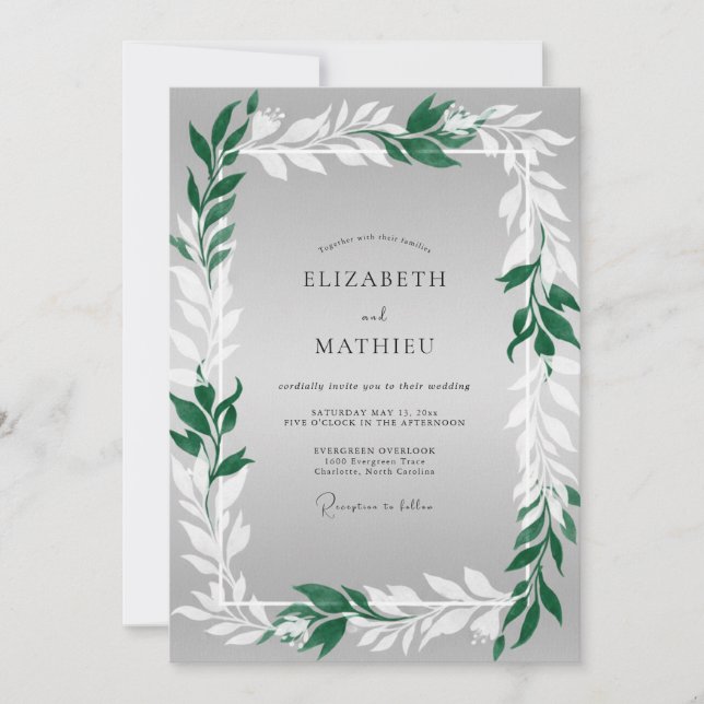 Convite Casamento com Folhas Verde Esmeralda (Frente)