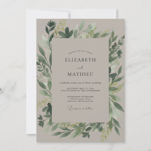 Convite Casamento com Folhas Verde Musgo (Frente)