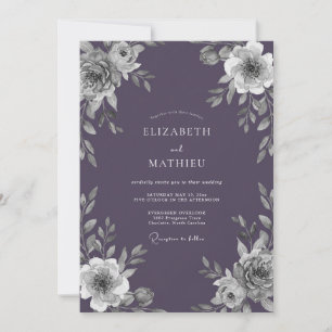 Convite Casamento com Folhas Violeta Empoeiradas