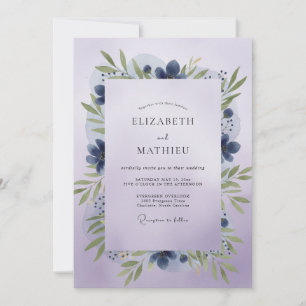 Convite Casamento com Folhas Violeta Índigo