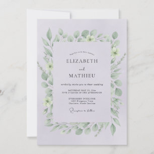 Convite Casamento com Folhas Violeta Pálido