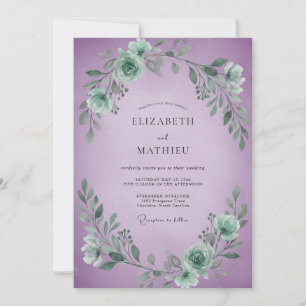 Convite Casamento com Folhas Violetas Espumosas