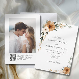 Convite Casamento com Foto Botânico de Cobre Elegante e Te