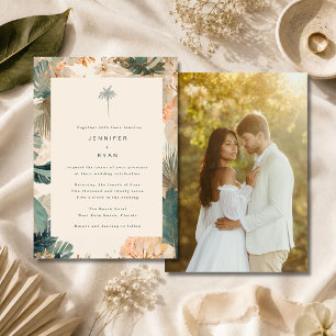 Convite Casamento com Foto de Folhas de Palmeira Tropical