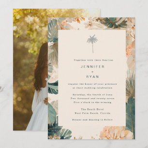 Convite Casamento com Foto de Folhas de Palmeira Tropical