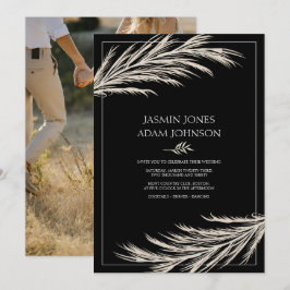 Convite Casamento com Foto de Grama de Pampas Preta Modern