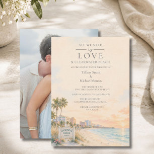 Convite Casamento com Foto de Love e Clearwater Beach Flor