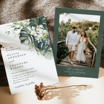 Casamento com Foto de Monstera Verde Tropical Salv