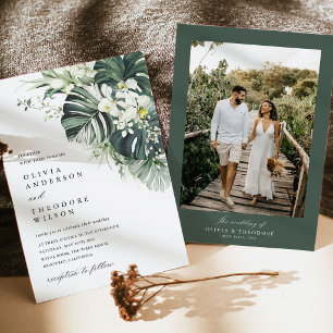 Convite Casamento com Foto de Monstera Verde Tropical Salv