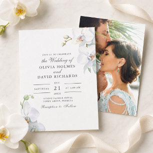 Convite Casamento com Foto de Orquídea Branca Minimalista 