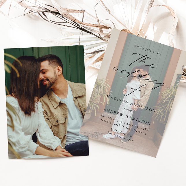 Convite Casamento com Foto de Script Preto Moderno e Elega (Criador carregado)
