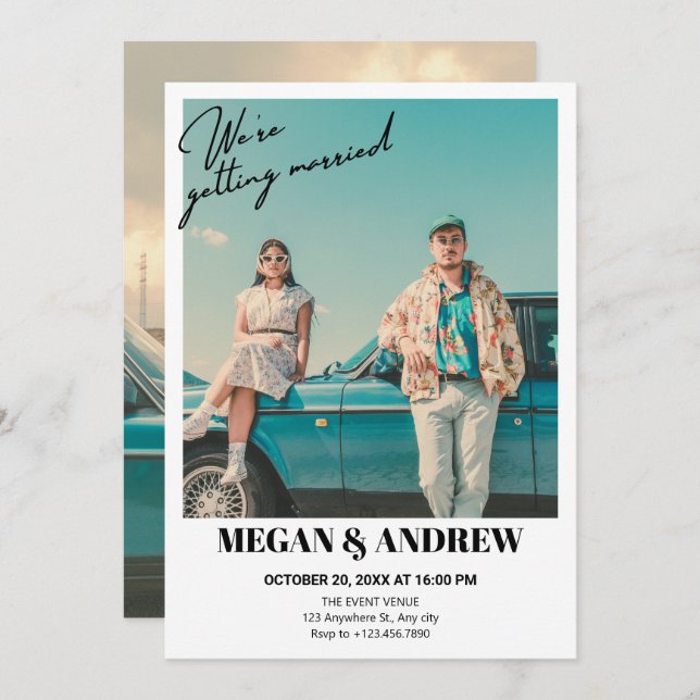 Convite Casamento com foto de vintage (Frente/Verso)