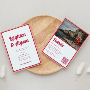 Convite Casamento com foto do código QR do Modern Retro Vi
