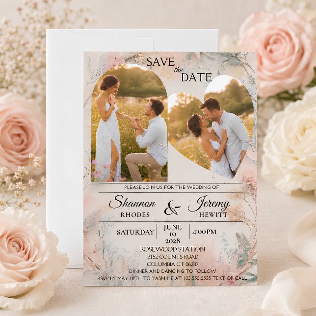 Convite Casamento com Foto Dupla Amor em Flor (Love in Bloom Double Photo Wedding Invitation)