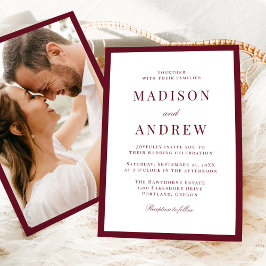 Convite Casamento com Foto e Borda Burgundy Moderna