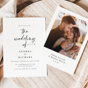 Convite Casamento com Foto e Letra à Mão Minimalista Moder