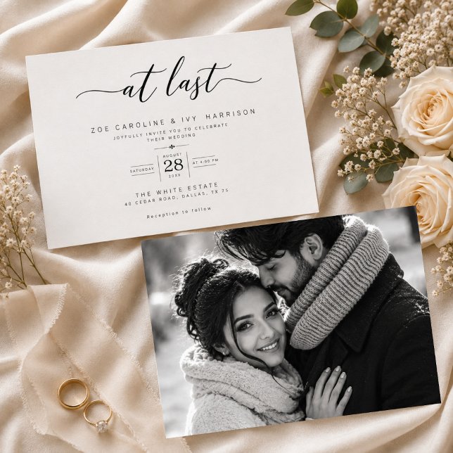 Convite Casamento com Foto e Letra Clássica At Last (Criador carregado)