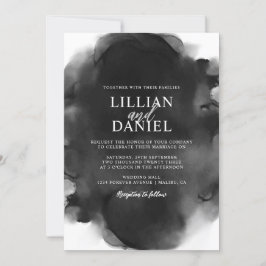Convite Casamento com Foto em Aquarela Preto e Branco