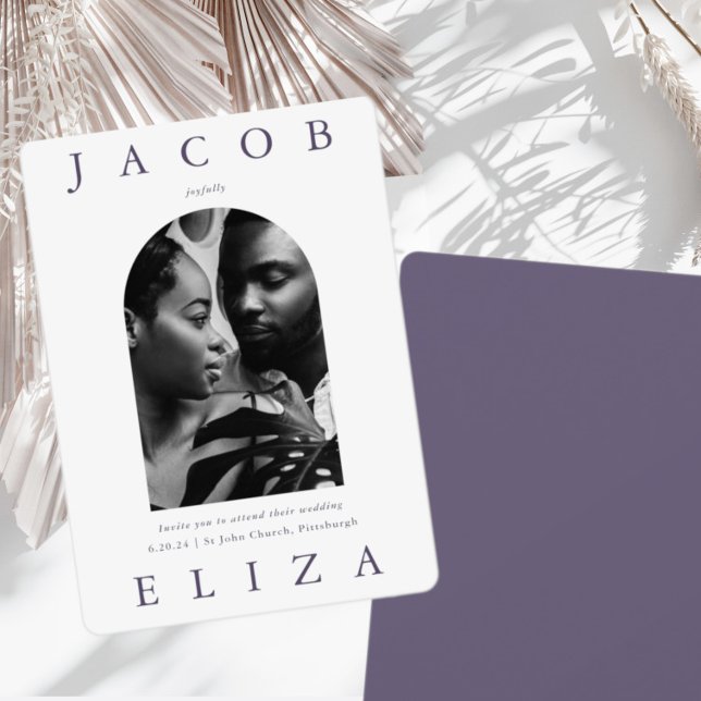 Convite Casamento com Foto em Arch Violeta Elegante (Criador carregado)