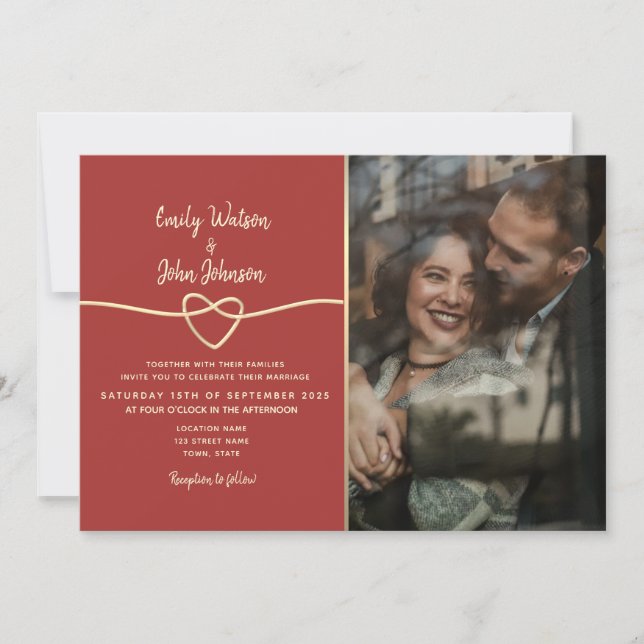 Convite Casamento com Foto em Borgonha (Frente)