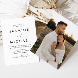 Convite Casamento com Foto em Letra de Forma Preta Minimal