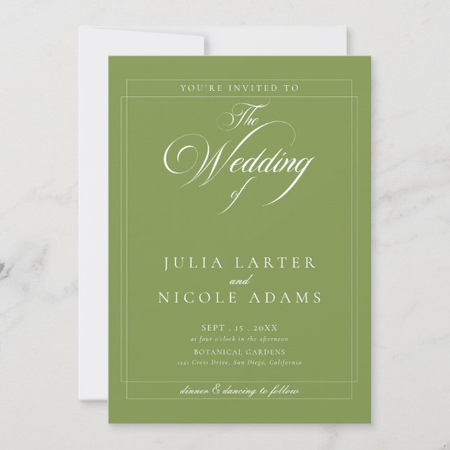 Convite Casamento com Foto em Marfim e Caligrafia em Verde (Frente)