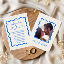 Casamento com Foto em Moldura Azul Moderna Ondulad