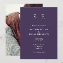 Casamento com Foto em Monograma Roxo e Dourado