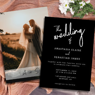 Convite Casamento com Foto em Preto e Branco com Letra Min