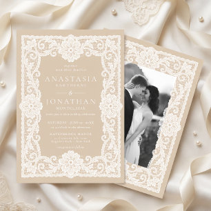 Convite Casamento com Foto em Renda Branca Vintage