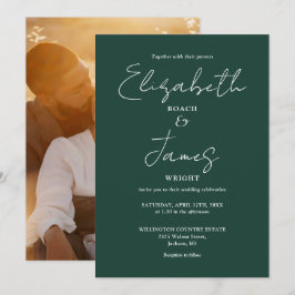 Convite Casamento com Foto em Rotulo Minimalista Verde Esm