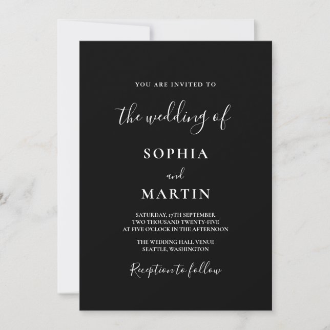 Convite Casamento com Foto em Script Preto e Branco Modern (Frente)