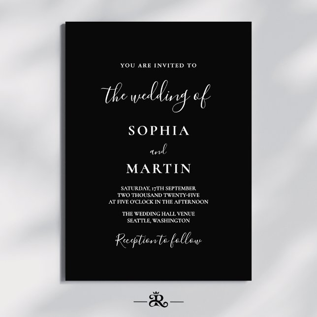 Convite Casamento com Foto em Script Preto e Branco Modern (Criador carregado)
