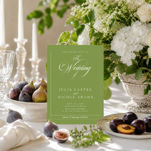 Convite Casamento com Foto em Verde Oliva Clássico e Calig