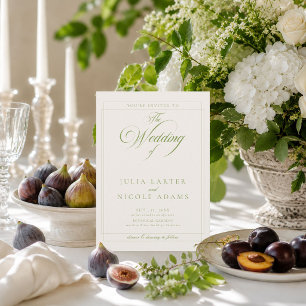 Convite Casamento com Foto em Verde Oliva Clássico e Calig