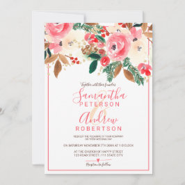 Convite Casamento com foto floral de Watercolor no inverno